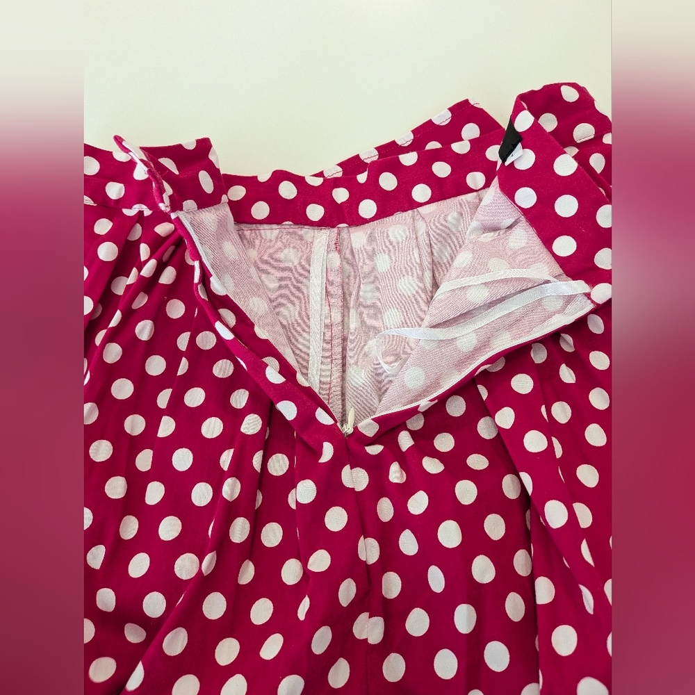 Grace Karin Pink Polka Dot Pleated A-Line Skirt Retro Rockabilly Magenta Large - Picture 5 of 7